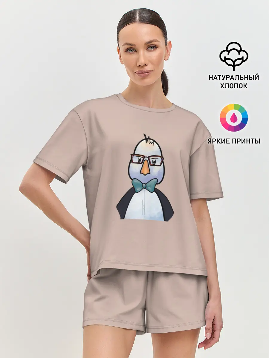 Женская пижама с шортами / Умная птица