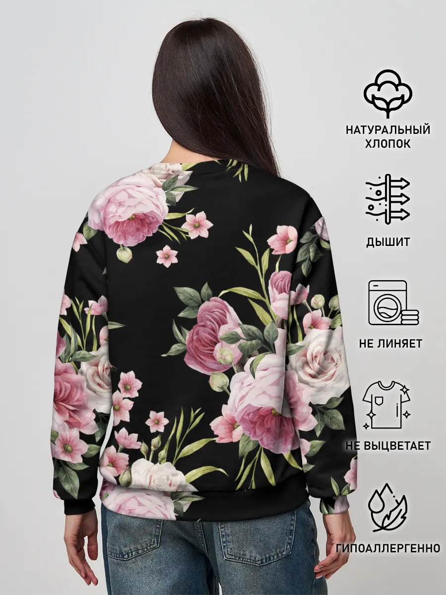 Женский свитшот / Пионы на Чёрном
