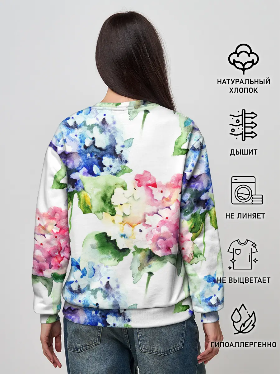 Женский свитшот / Акварель, гортензии