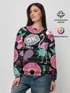 Женский свитшот / Пончики, мопсы и фламинго.