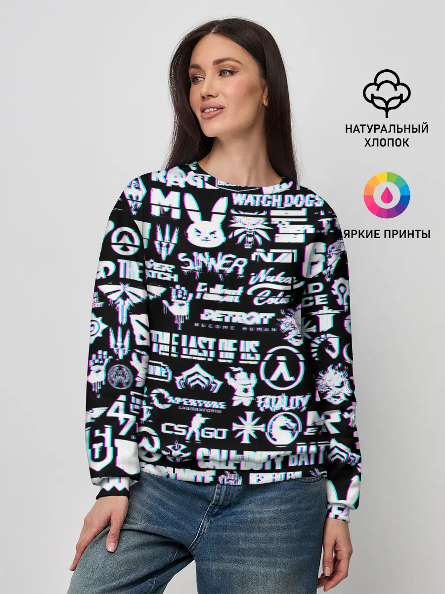Женский свитшот / ЛОГОТИПЫ ИГР GLITCH | ГЛИТЧ