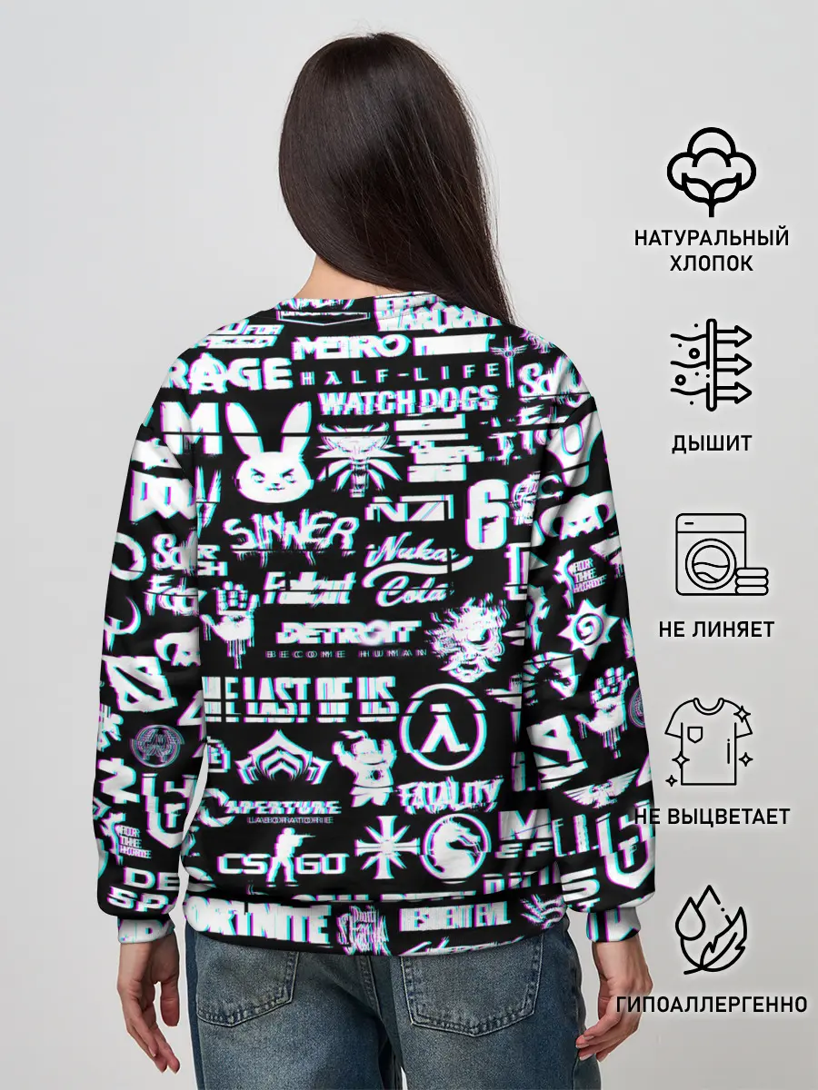 Женский свитшот / ЛОГОТИПЫ ИГР GLITCH | ГЛИТЧ