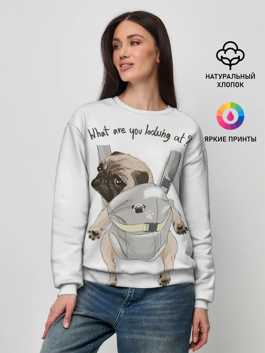 Женский свитшот / Мопс в рюкзаке