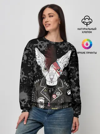 Женский свитшот / Кот в косухе