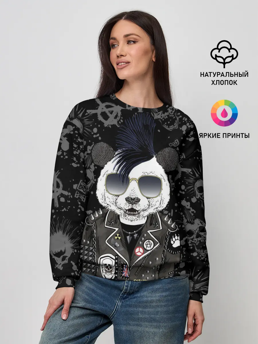 Женский свитшот / Панда в косухе