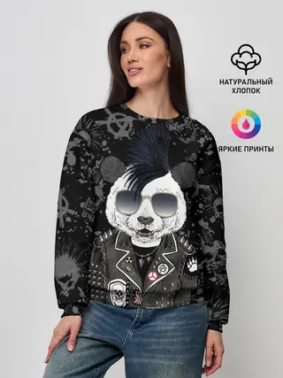 Женский свитшот / Панда в косухе