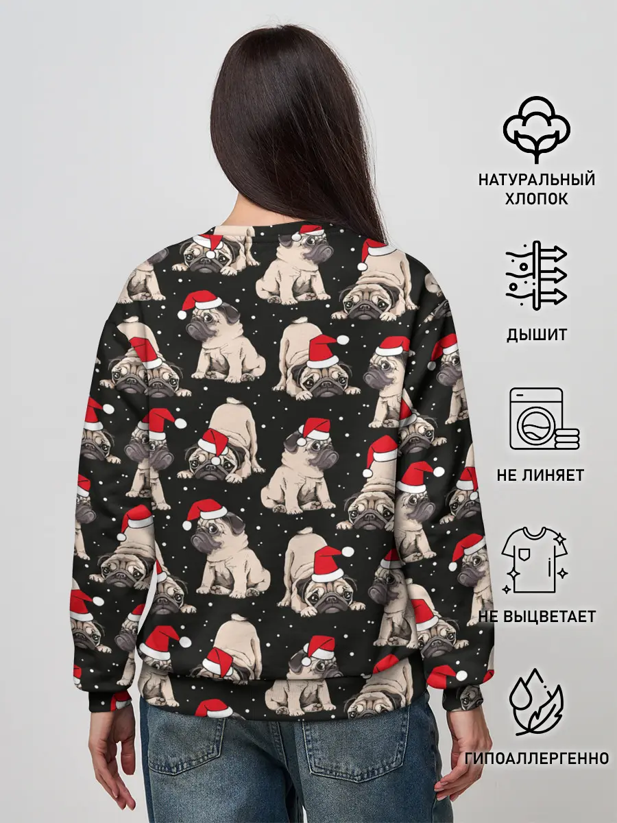 Женский свитшот / Новогодние мопсы
