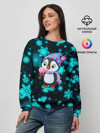 Женский свитшот / Новогодний пингвин