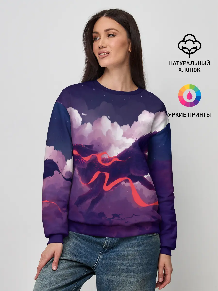 Женский свитшот / Лиса бежит по облакам