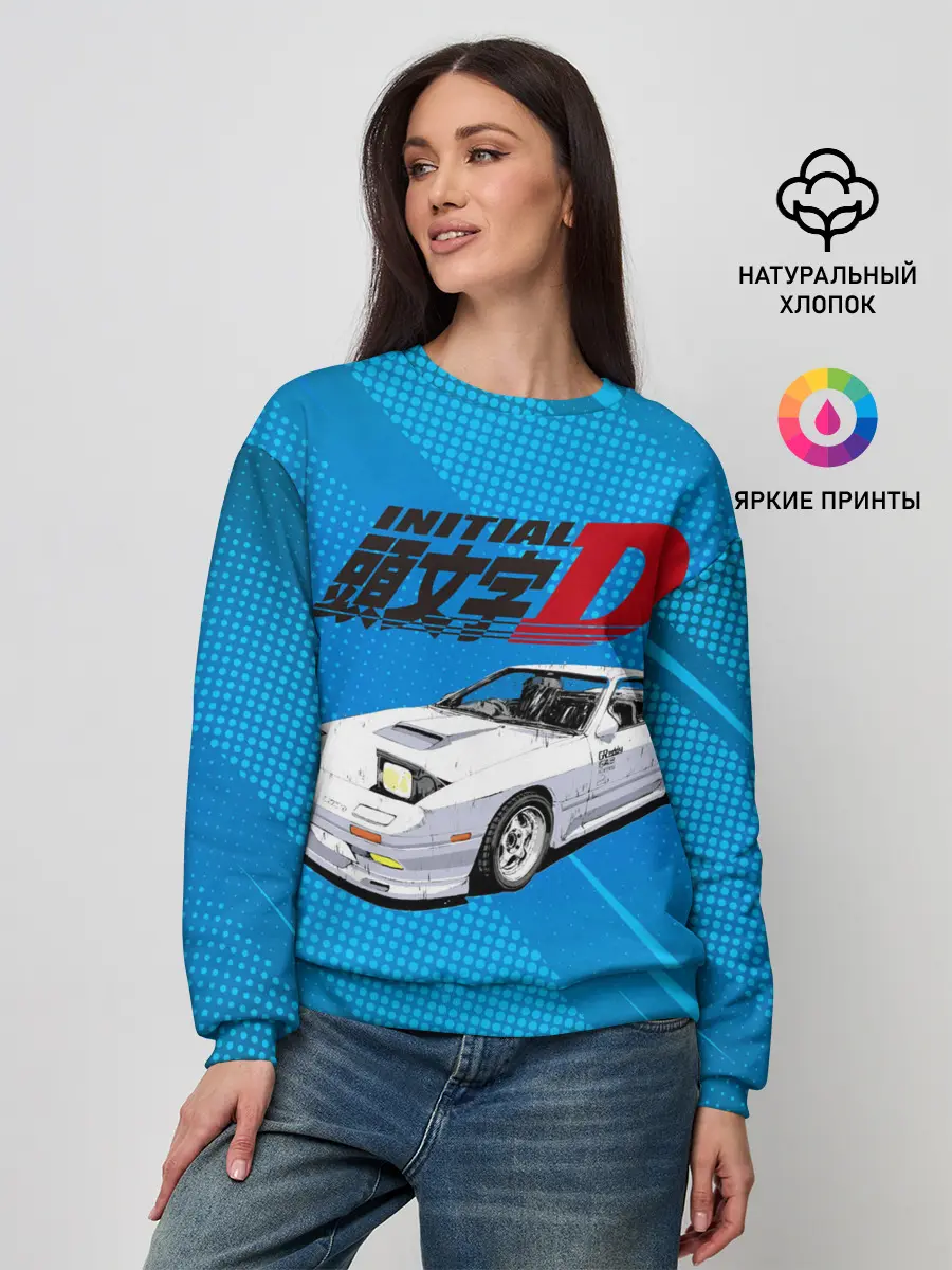 Женский свитшот / Initial D машина на голубом фоне