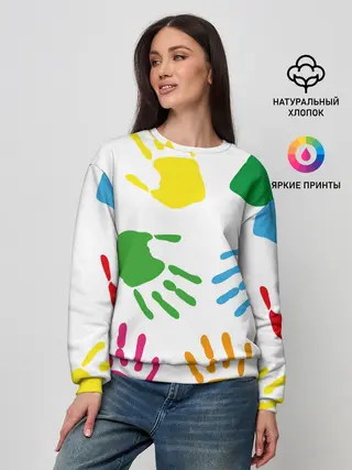 Женский свитшот / Цветные ладошки - Детский узор