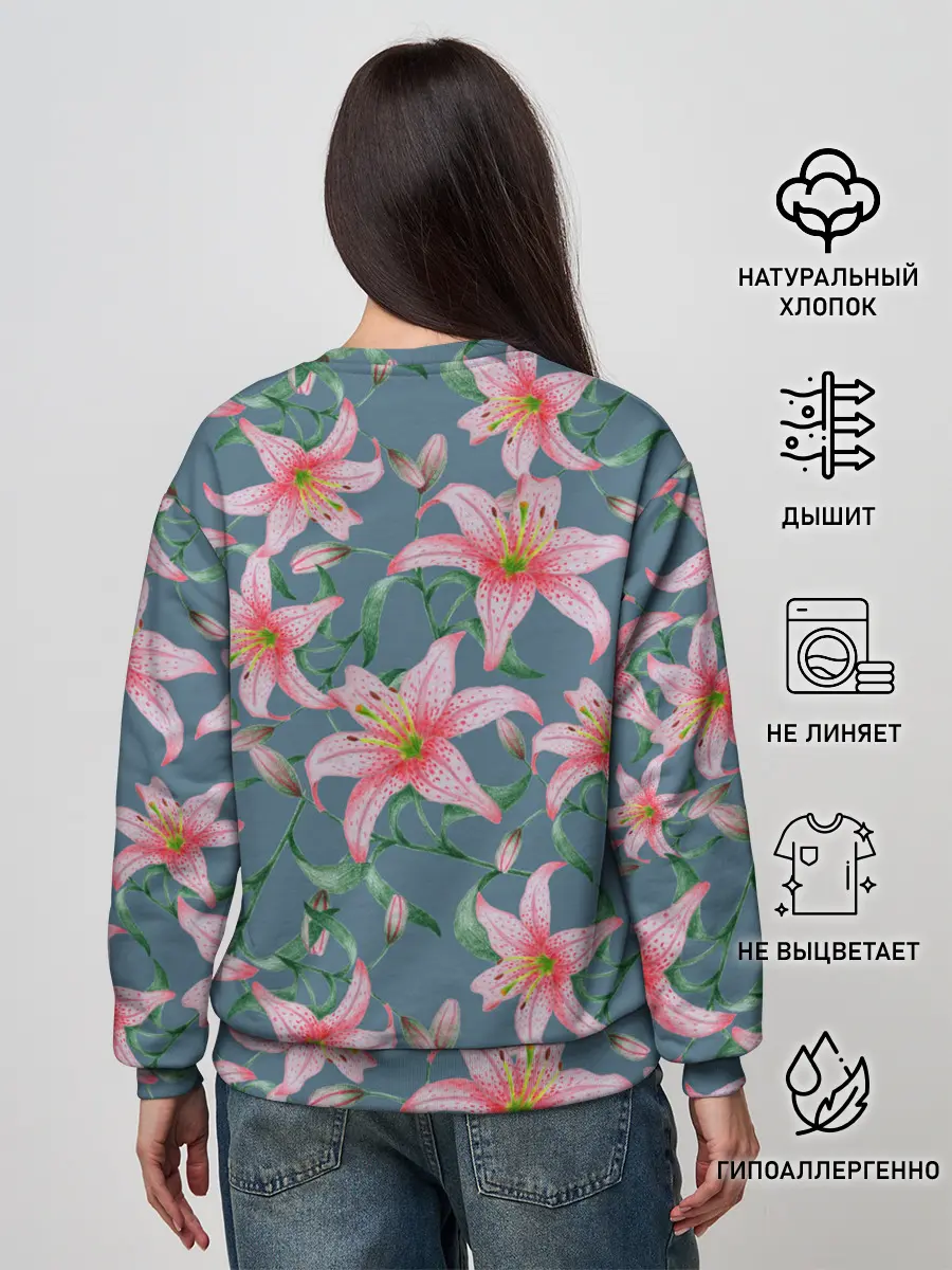Женский свитшот / Лилии на сером фоне