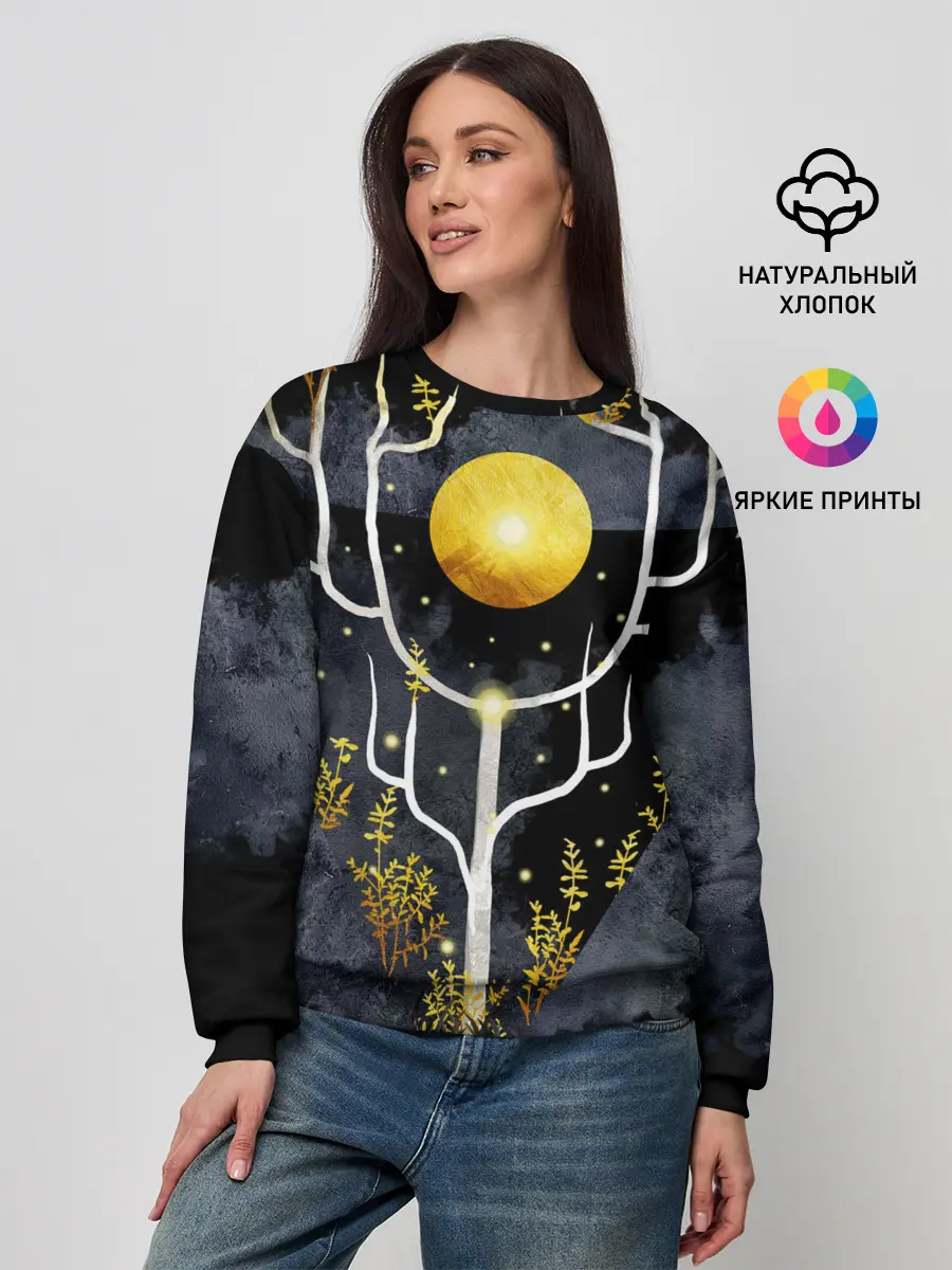 Женский свитшот / графит и золото: дерево жизни