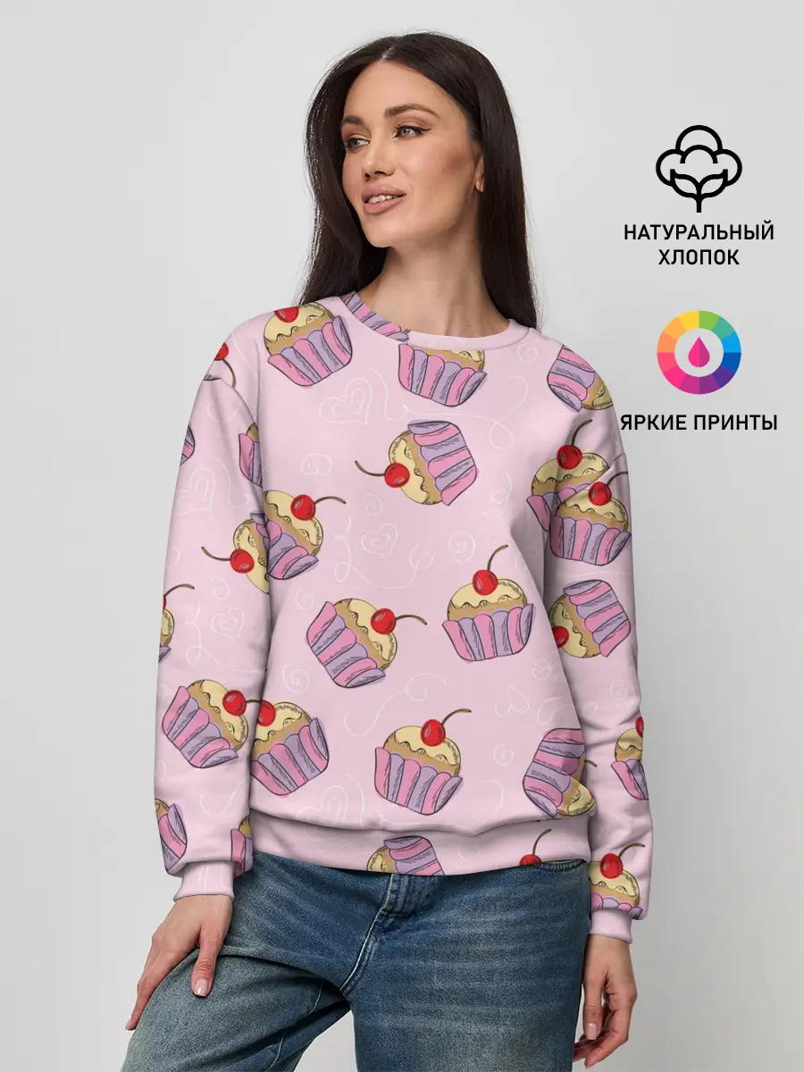 Женский свитшот / Капкейки на розовом