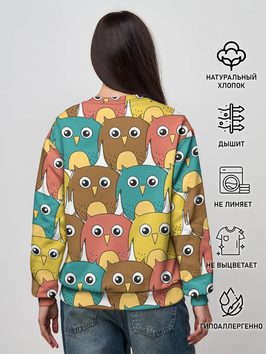 Женский свитшот / Разноцветные совы