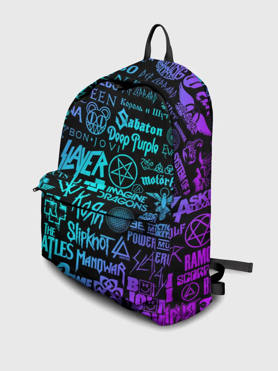 Рюкзак джинсовый / ЛОГОТИПЫ РОК ГРУПП НЕОН