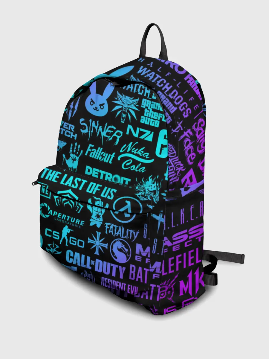 Рюкзак джинсовый / ЛОГОТИПЫ ИГР НЕОН / NEON GAMES LOGO