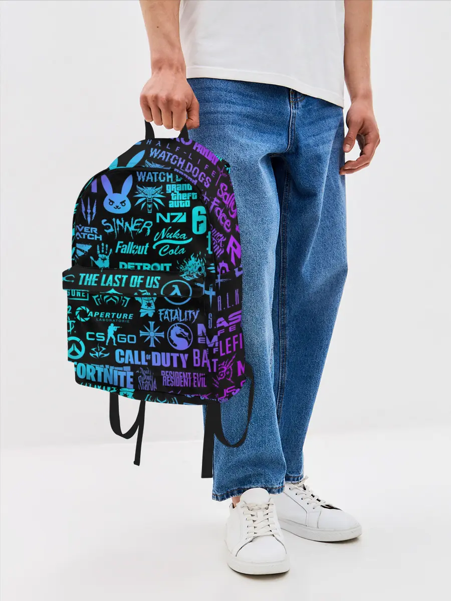 Рюкзак джинсовый / ЛОГОТИПЫ ИГР НЕОН / NEON GAMES LOGO
