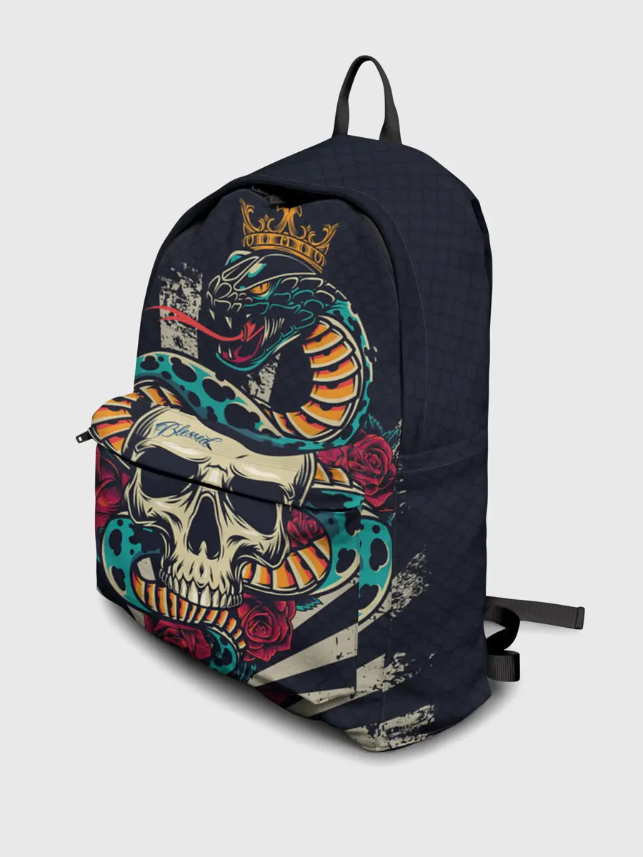 Рюкзак джинсовый / Змея с короной на черепе