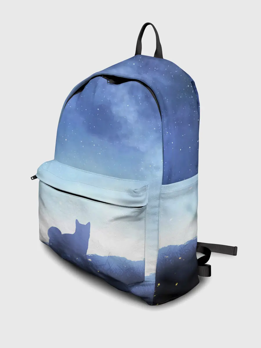 Рюкзак джинсовый / силуэт корги ночь космос дымка