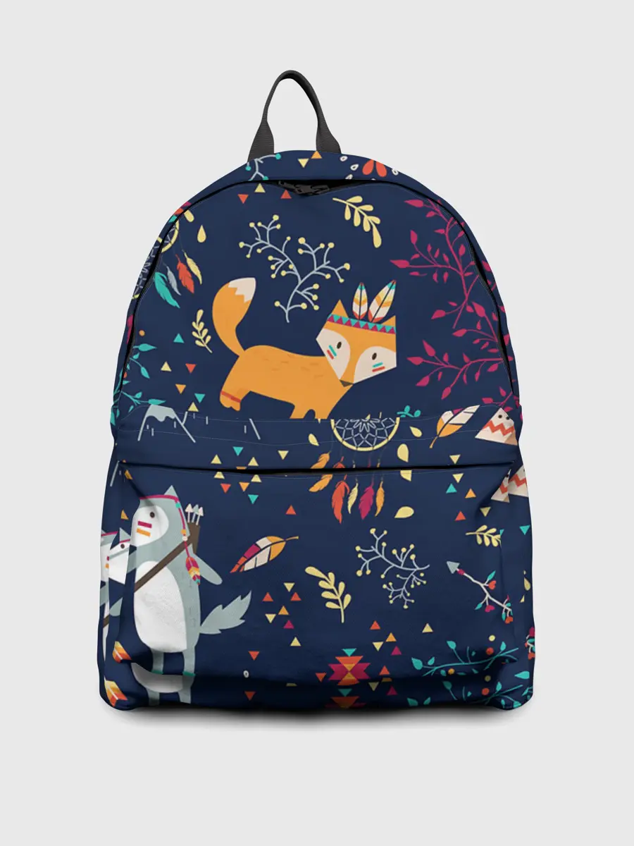 Рюкзак джинсовый / Звери природа индейцы этно