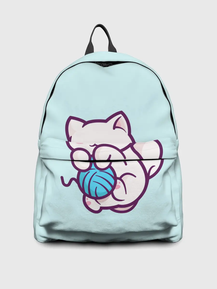 Рюкзак джинсовый / Белый котенок с клубком милый