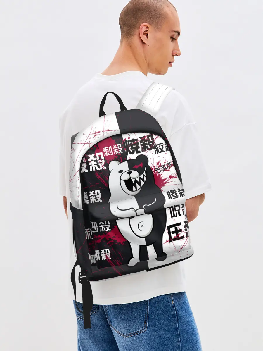 Рюкзак джинсовый / monokuma с пупком и иероглифами
