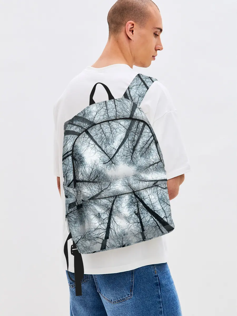 Рюкзак джинсовый / Деревья вид снизу мрачный