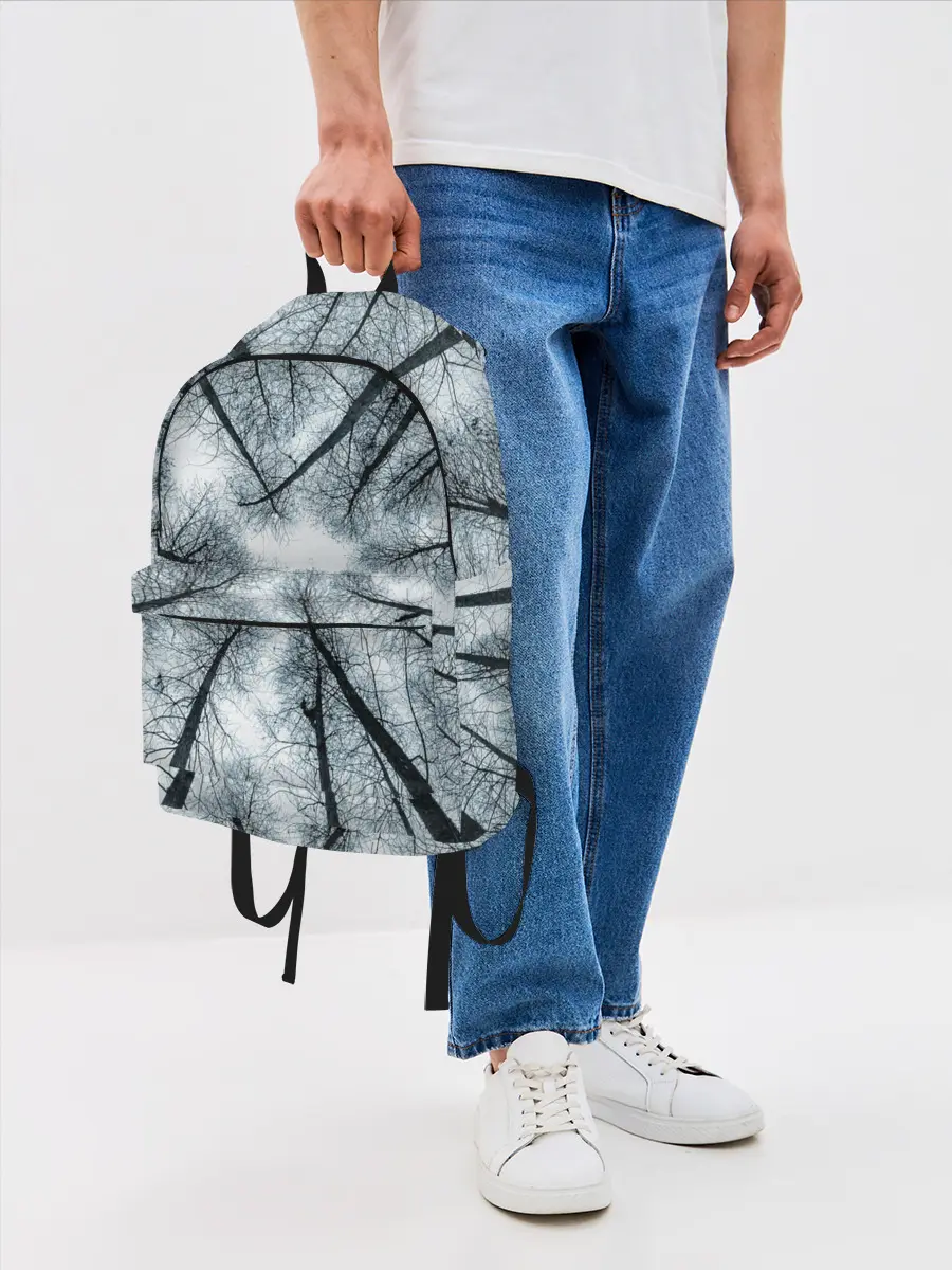 Рюкзак джинсовый / Деревья вид снизу мрачный
