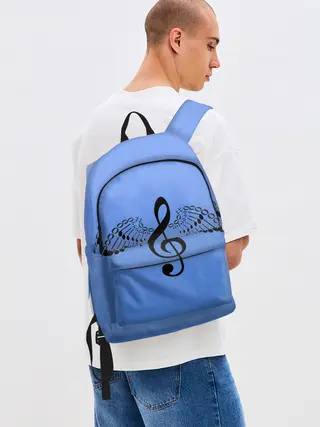 Рюкзак джинсовый / Скрипичный ключ и крылья ноты