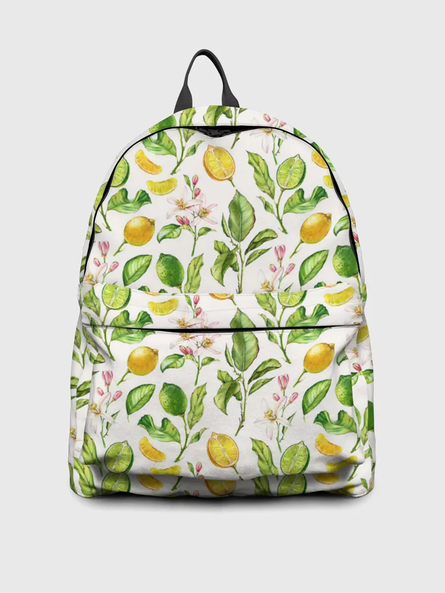 Рюкзак джинсовый / Летний узор лимон ветки листья