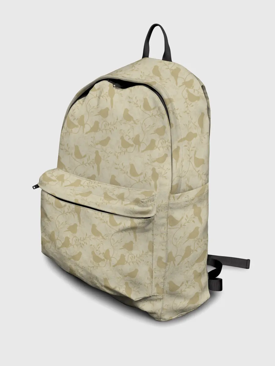 Рюкзак джинсовый / Бежевый принт силуэты птичек