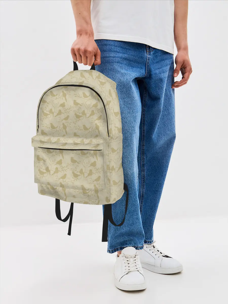 Рюкзак джинсовый / Бежевый принт силуэты птичек