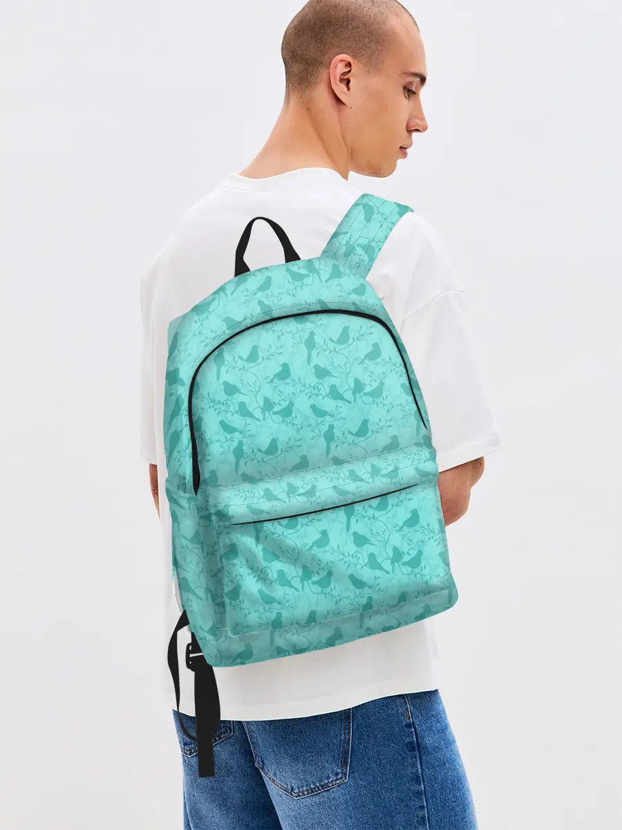 Рюкзак джинсовый / Зеленые птицы летний узор