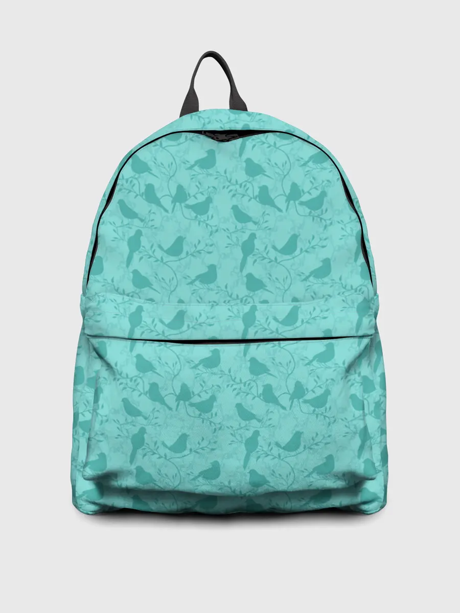Рюкзак джинсовый / Зеленые птицы летний узор