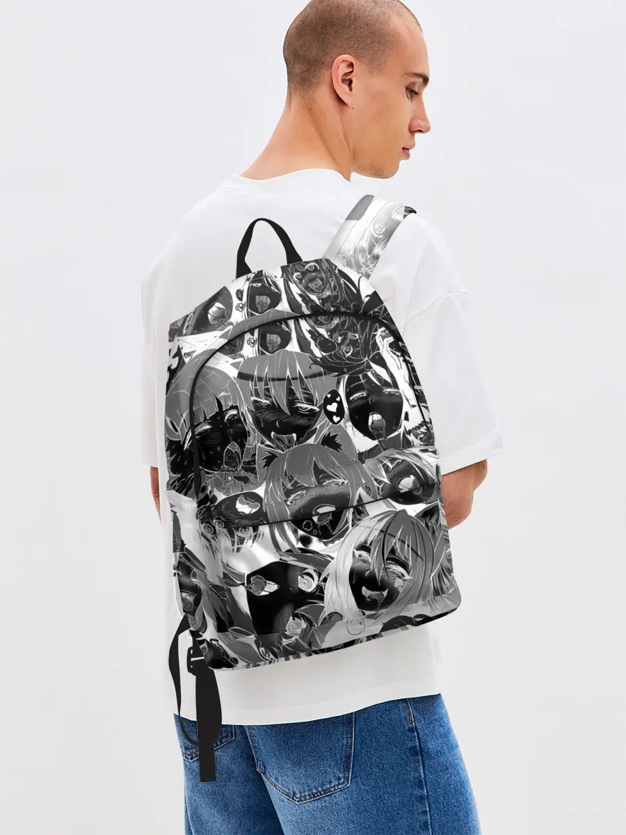 Рюкзак джинсовый / Ахегао паттерн черный