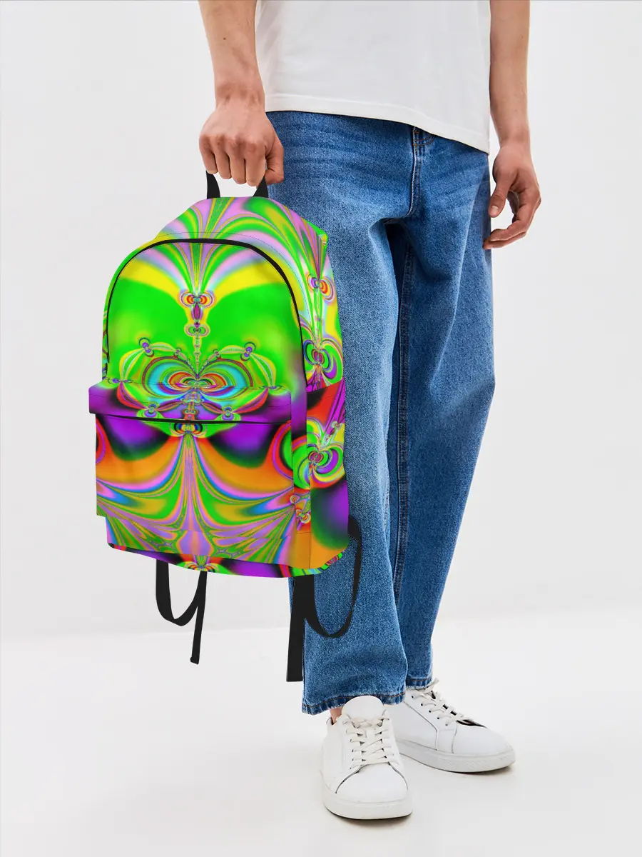 Рюкзак джинсовый / КИСЛОТНЫЙ ФРАКТАЛ ГЕОМЕТРИЯ