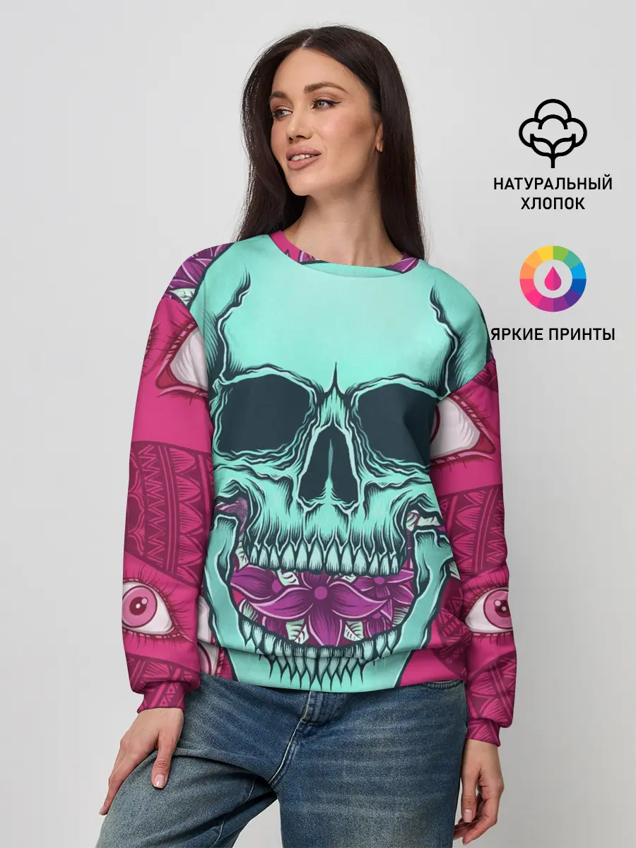 Женский свитшот / Череп в цветах