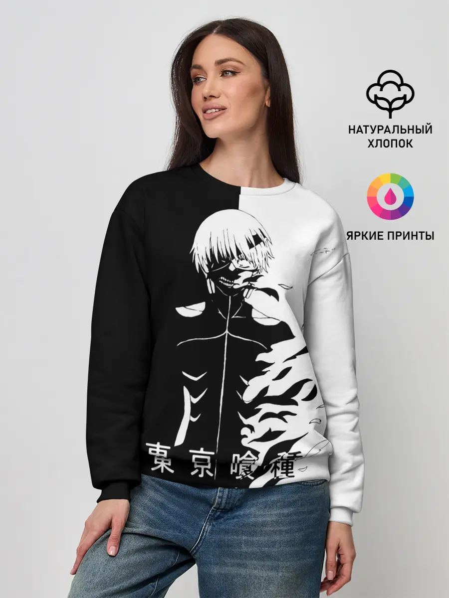 Женский свитшот / Токийский гуль черно белый Кен