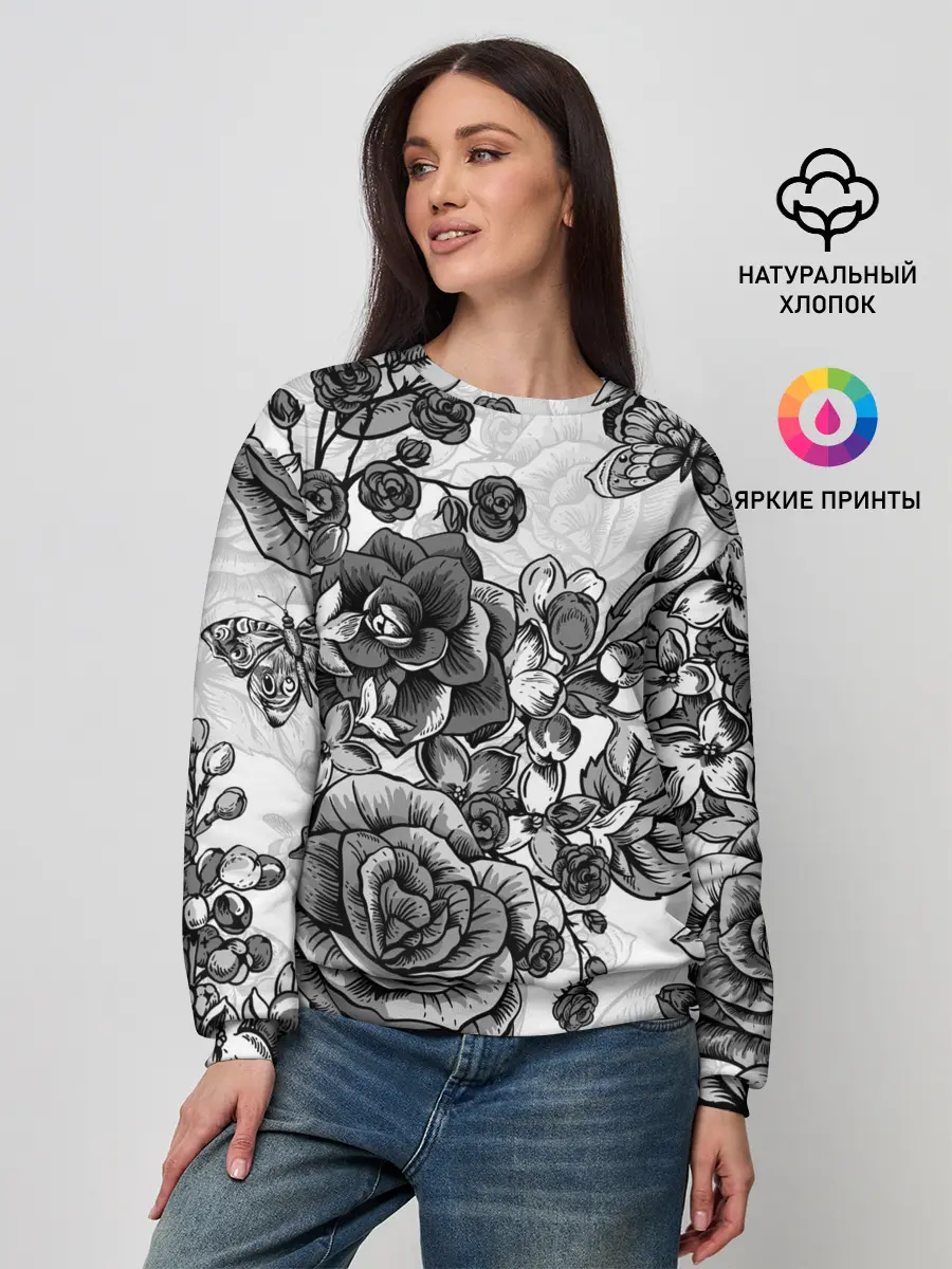 Женский свитшот / РОЗЫ | ROSES | БАБОЧКИ