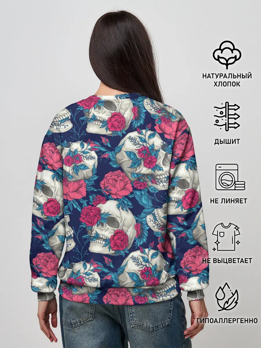 Женский свитшот / Реалистичные черепа с розами