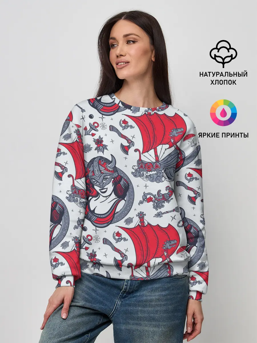 Женский свитшот / Корабли и девушка викинг
