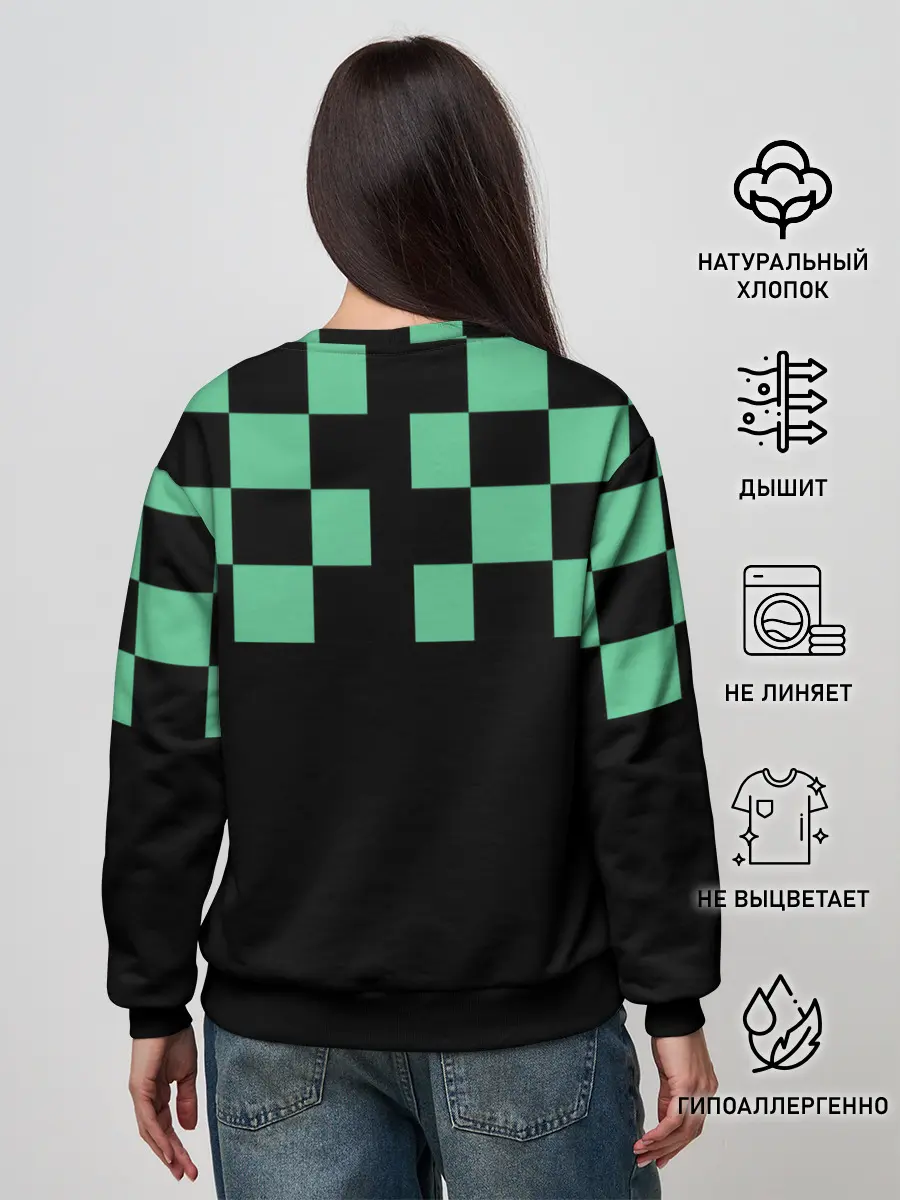 Женский свитшот / Kamado Tanjiro зеленые квадраты