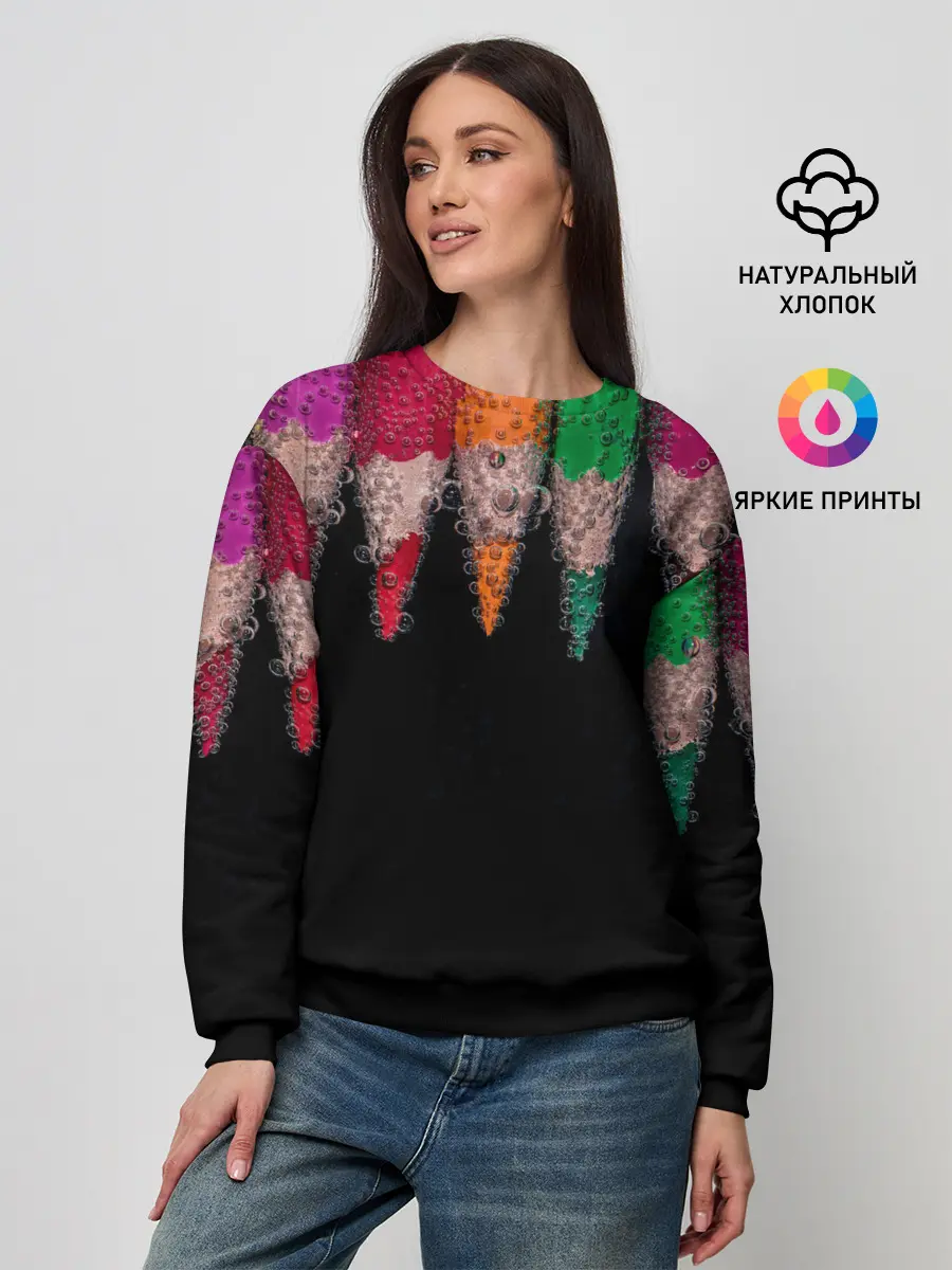 Женский свитшот / карандаши на черном фоне