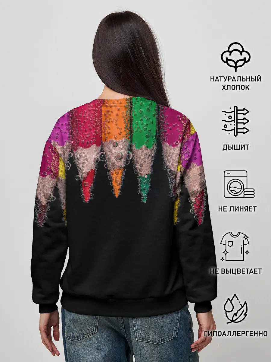 Женский свитшот / карандаши на черном фоне