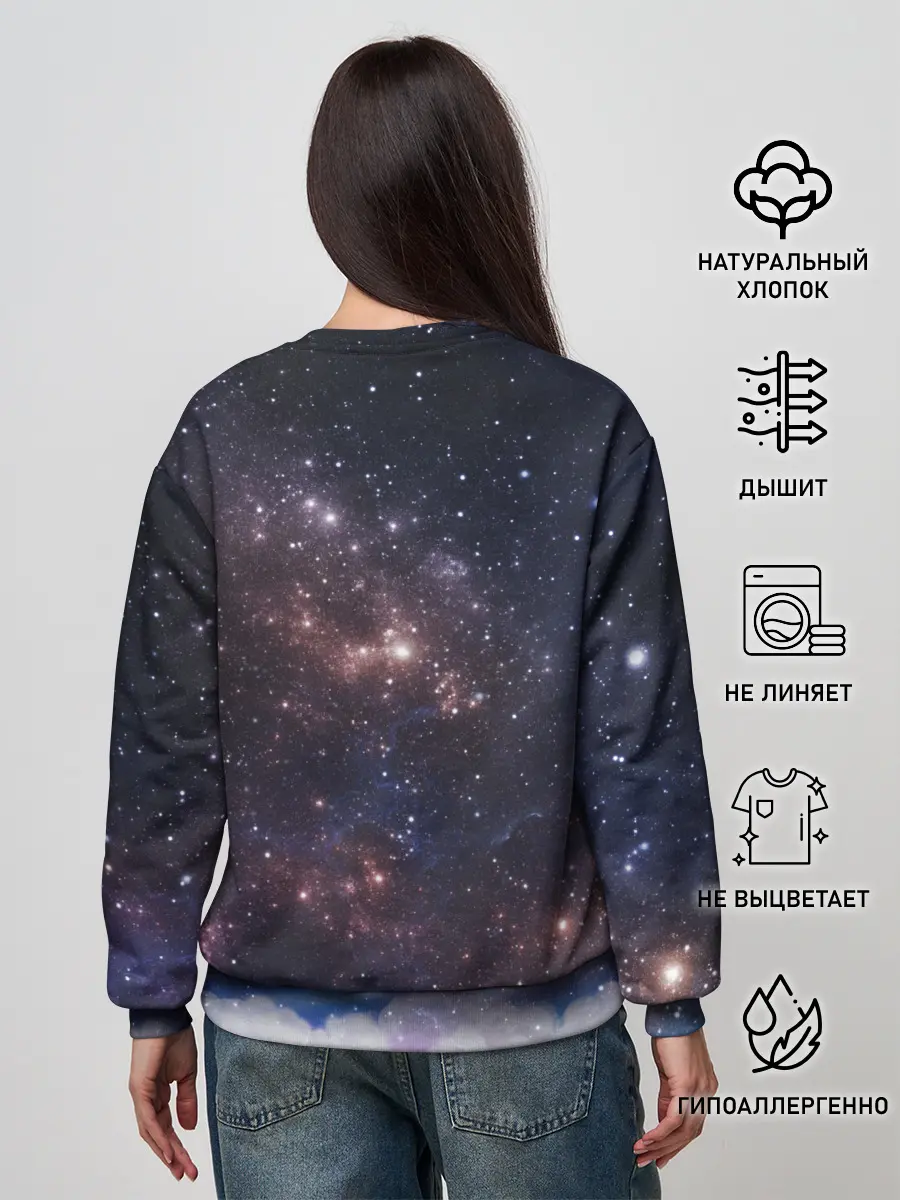 Женский свитшот / Мопс на курице в космосе