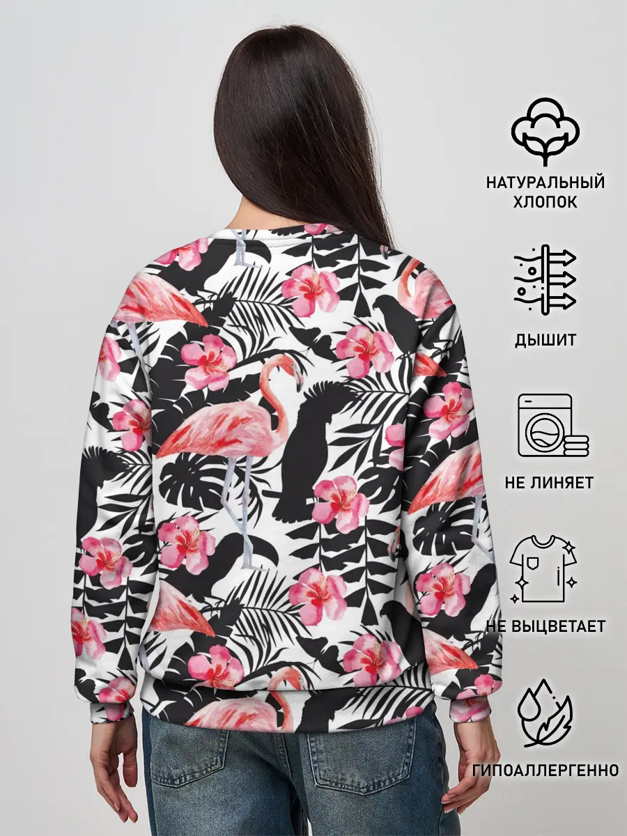 Женский свитшот / фламинго и попугаи
