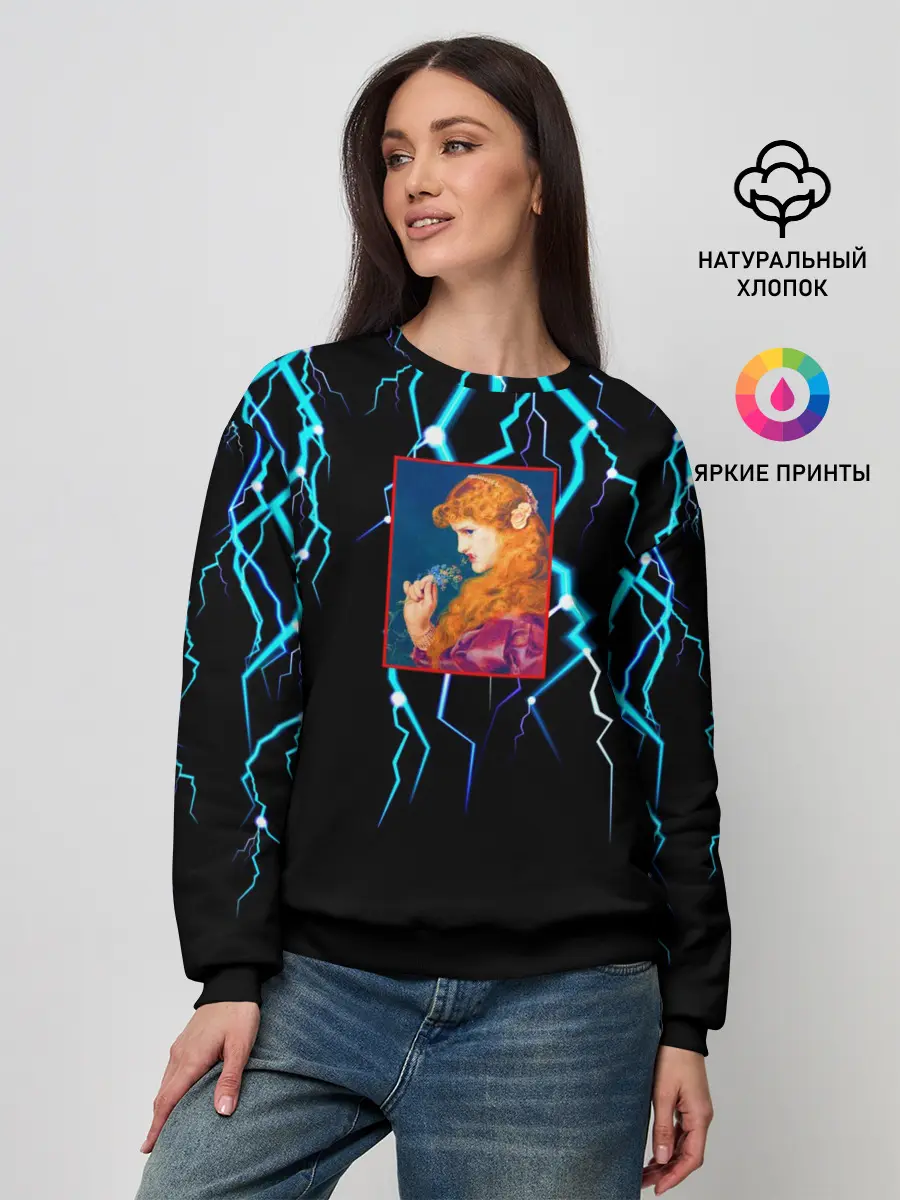 Женский свитшот / МОЛНИИ ДЕВУШКА ЦВЕТЫ