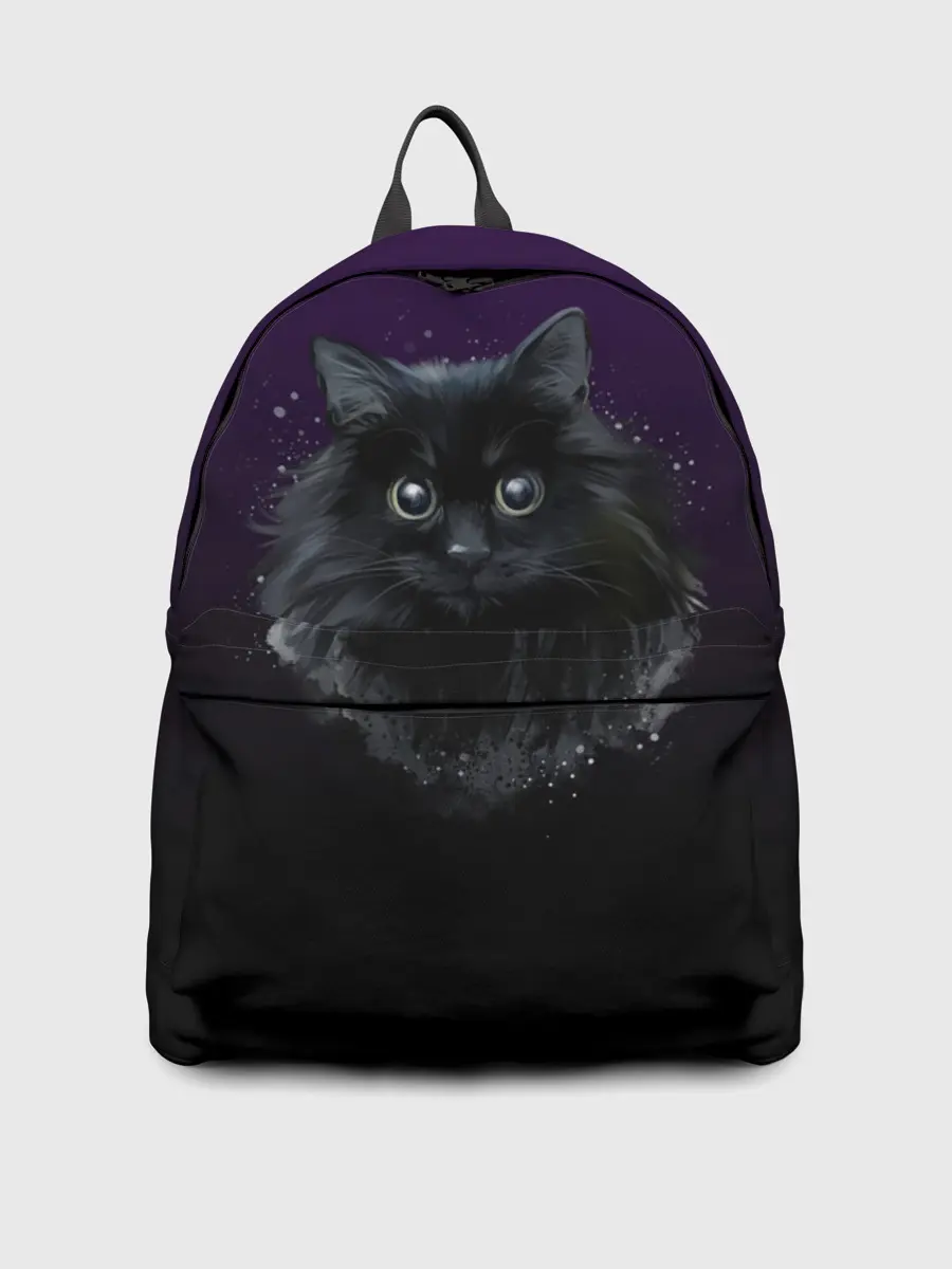Рюкзак джинсовый / черный кот на фиолетовом фоне