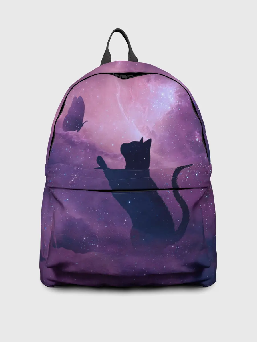 Рюкзак джинсовый / Бабочка кот силуэт фиолетовый